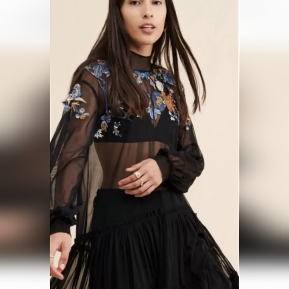 Free People Black Floral Embroidered Midi Dress - Picture 3 of 16